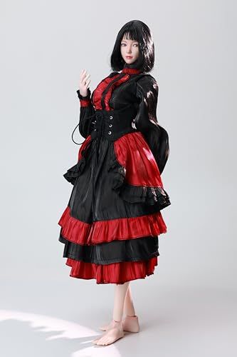 【新品】HAMRETHYPPZ 1/6 コスチューム 1/6 フィギュア 服 女性 和風メイドスーツ、かわいいロングスカート、ウエストの長いスカート、宴会用ロングスカート (素体とヘッドと靴等は含まりません) (黒)
