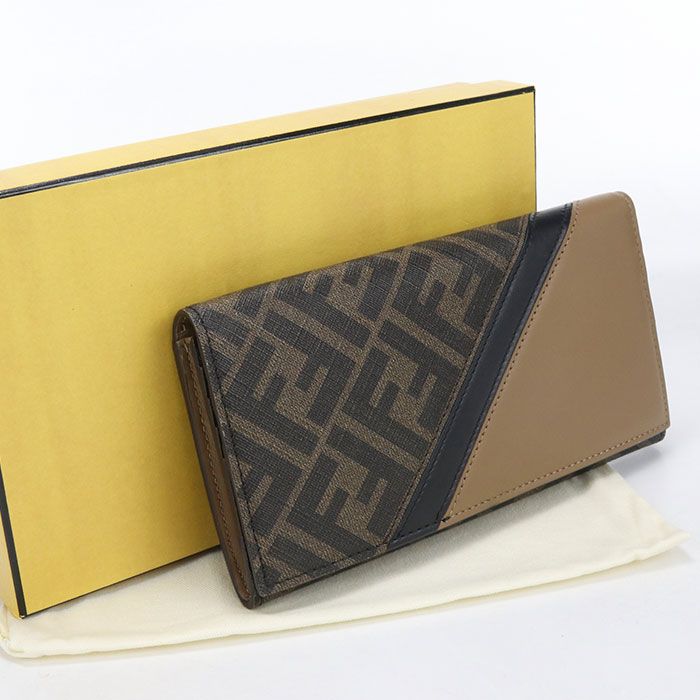 FENDI フェンディ ダイアゴナル 7M0264 AJF8 長財布二折 カーフスキン【中古】 メンズ