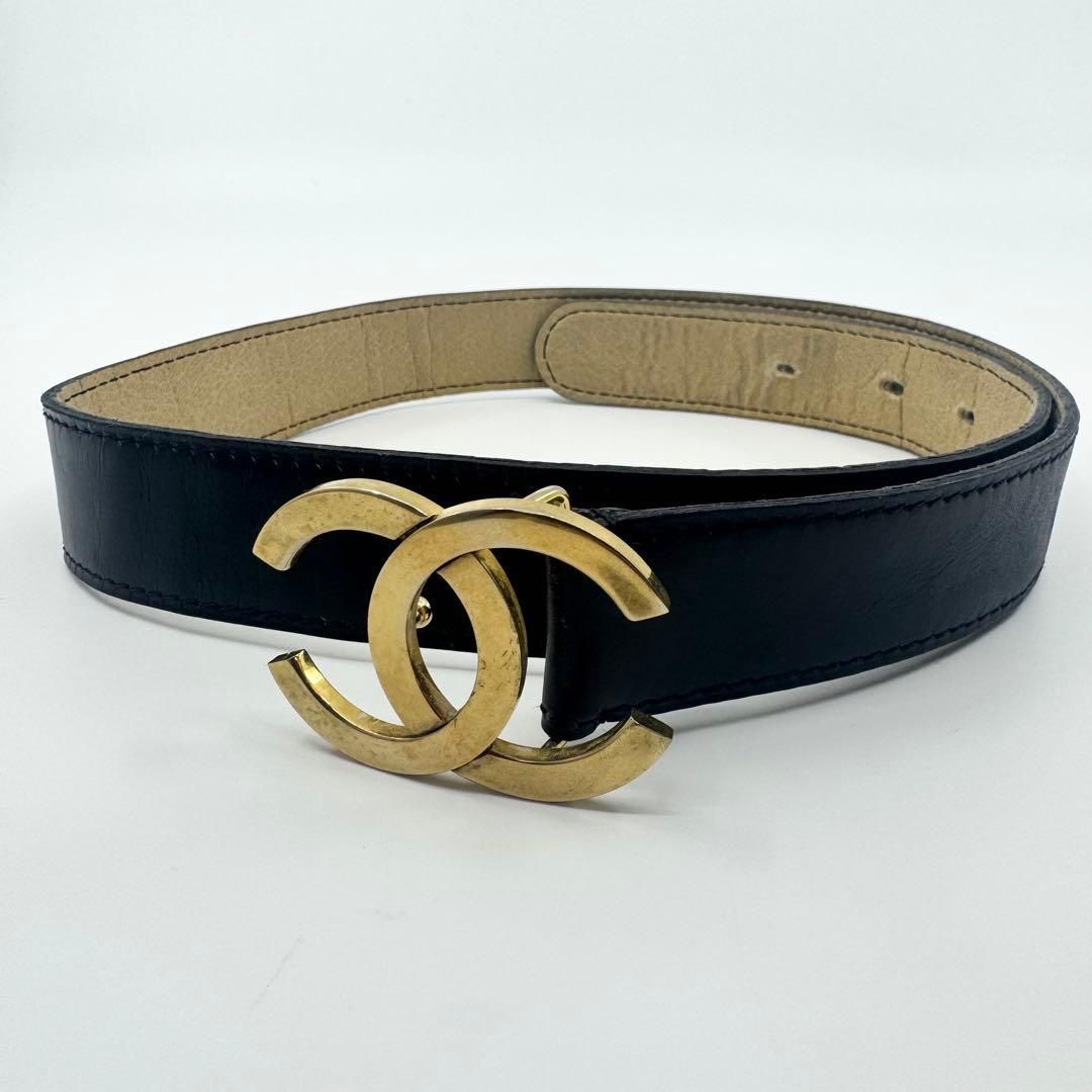 CHANEL シャネル ベルト バックル ココマーク レザー 黒 ゴールド