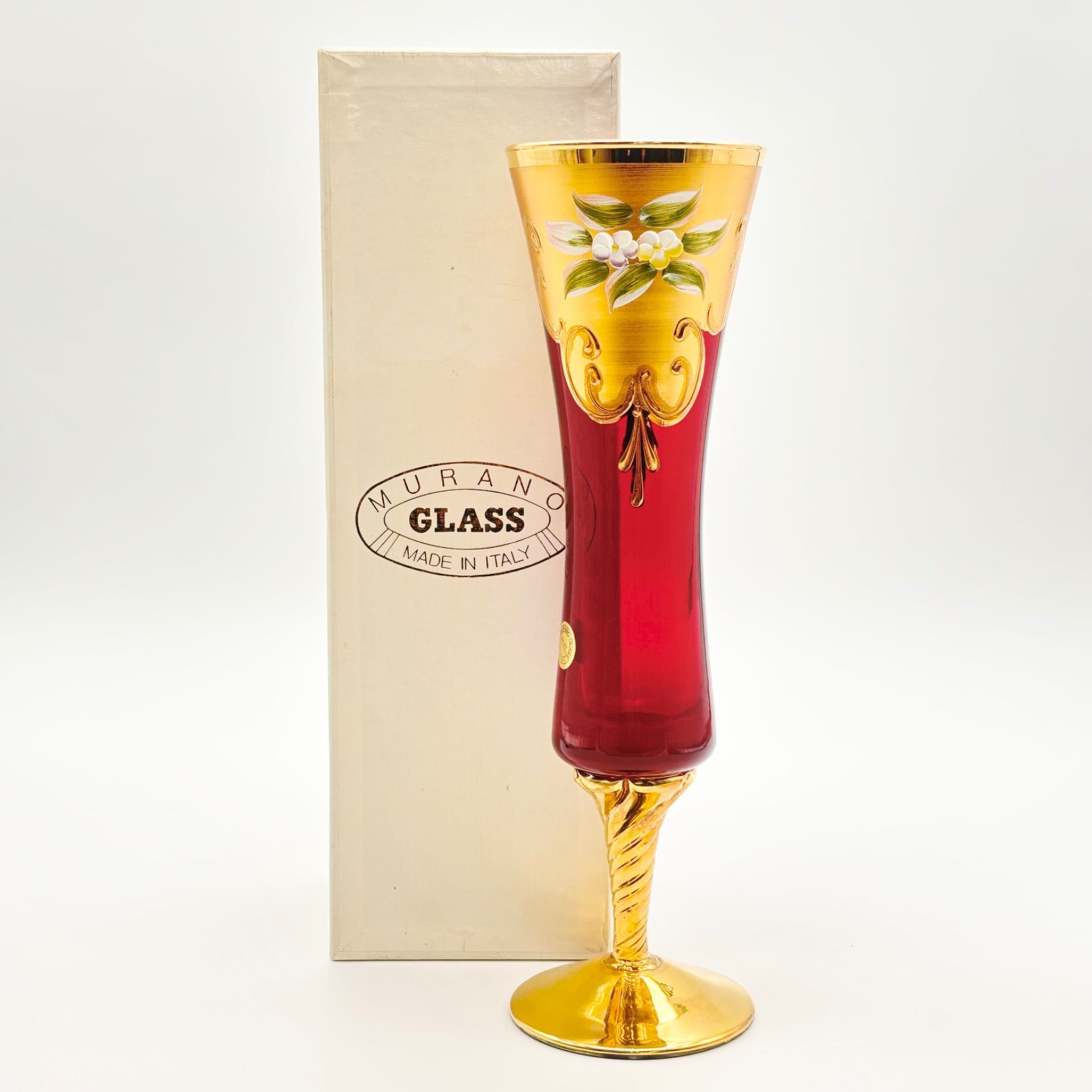 美品】ベネチアンガラス 花瓶 約27.5cm ムラーノガラス 金彩装飾 24KT