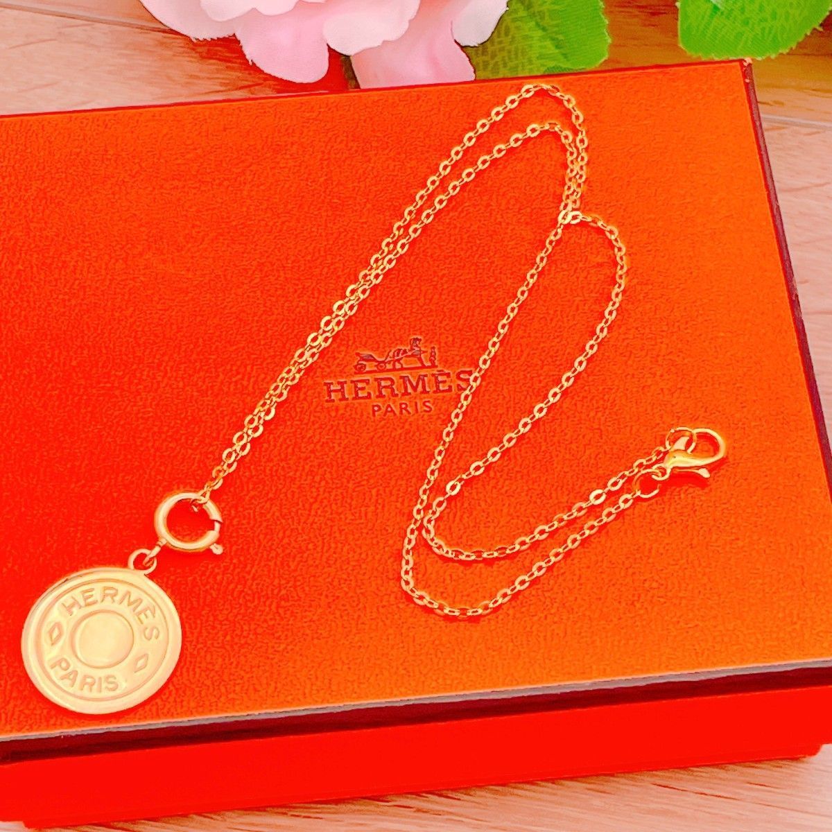 ◇エルメス◇新品仕上済 HERMES セリエ チャーム 大 ゴールド ネックレス ペンダント ブランド 4.72g