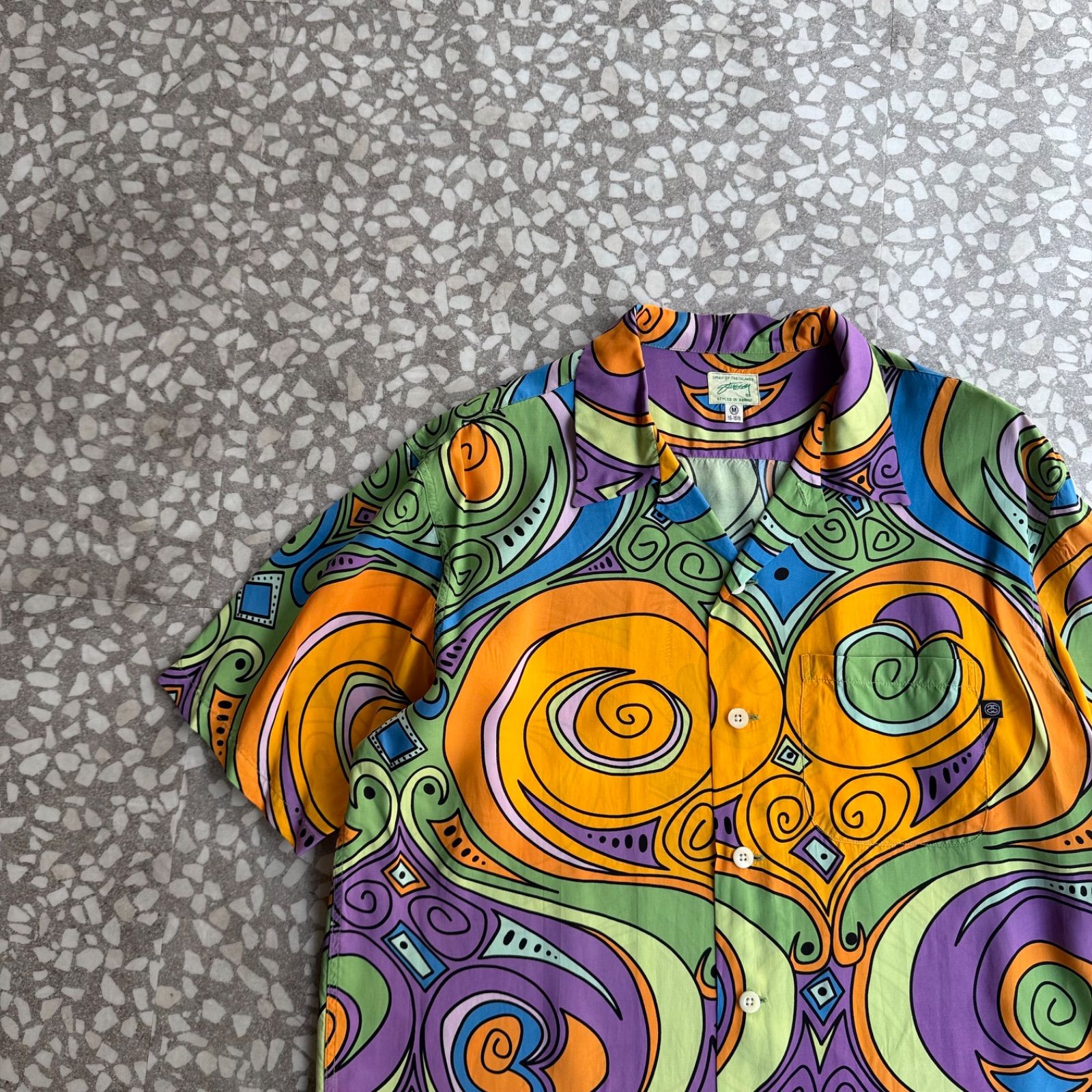 [ Archive アーカイブ Y2K ] STUSSY / 2006s Rayon aloha shirt “プッチ柄” size M オールドステューシー　総柄　オープンカラー　レーヨン　アロハシャツ　ストリート　横ノリ　アーカイブ