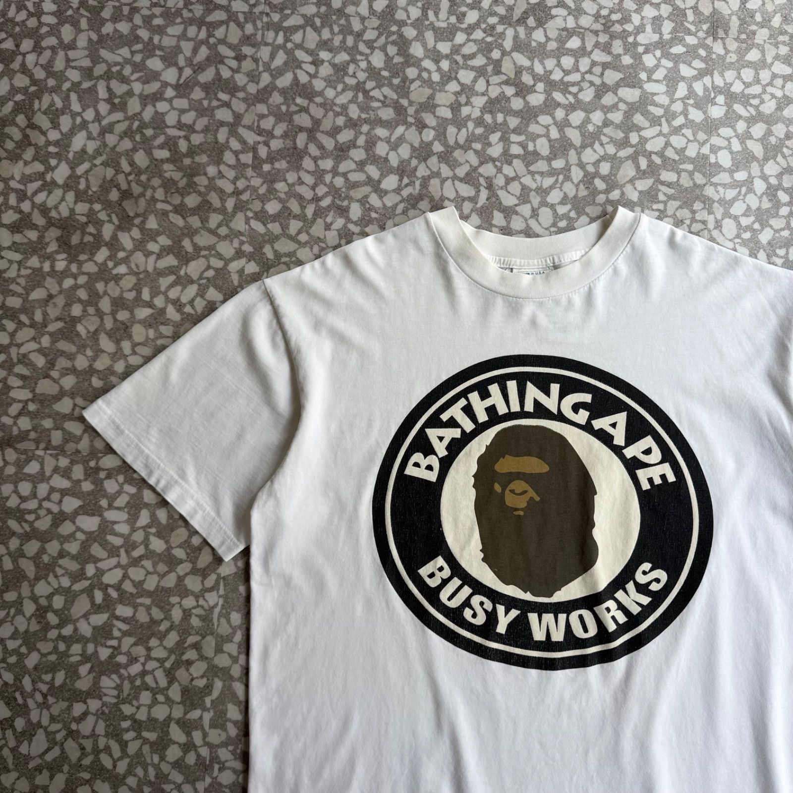 [ Archive アーカイブ Y2K ] A Bathing Ape / 90’s usa製 BUSY WORKS T-shirt size L エイプ　初期　ビジーワークス　NIGO 裏原　半袖Tシャツ　ストリート