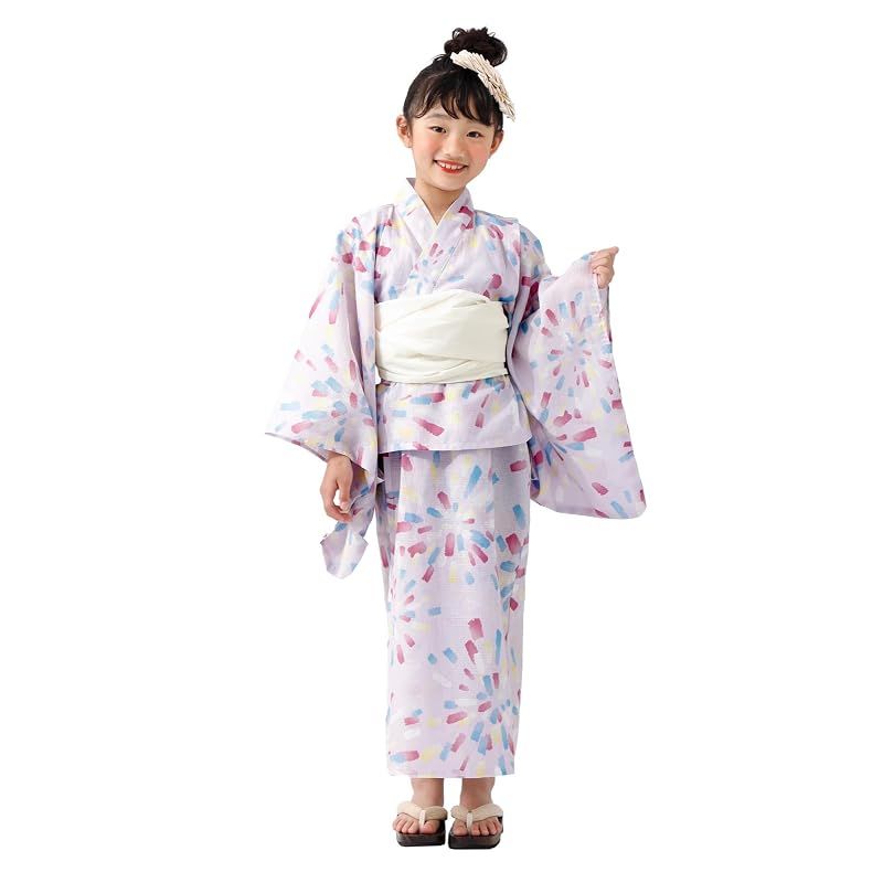子ども 浴衣 セパレート 女の子 へこ帯 2点セット たゆたふ 簡単 2WAY キャミワンピ ワンピース セパレート浴衣 綿100 兵児帯 L(145cm) 花火柄マルチ