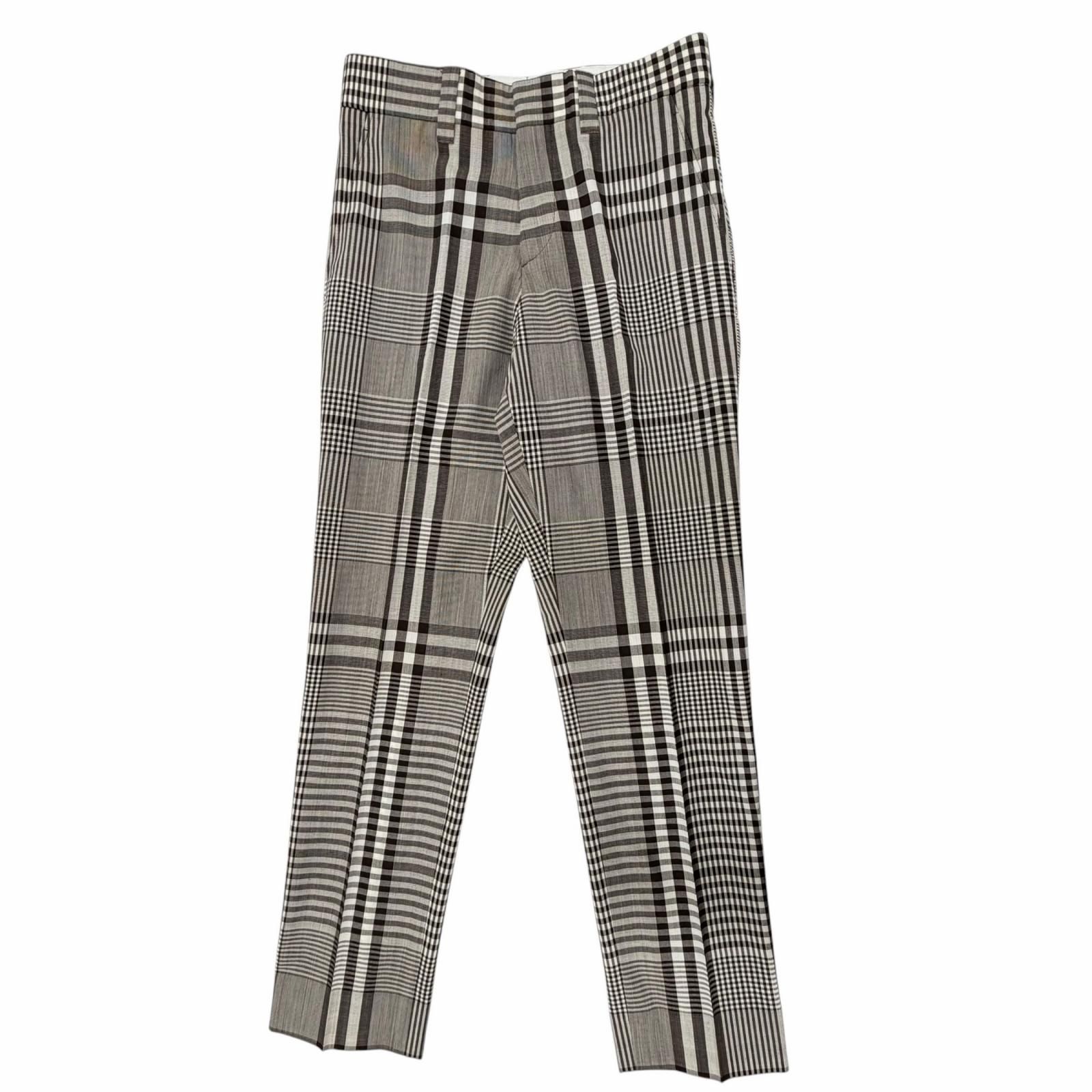 極美品▲BURBERRY バーバリー 4565216 ロゴボタン チェック柄 サイドライン パンツ ブラウン ホワイト 44 イタリア製 正規品 メンズ