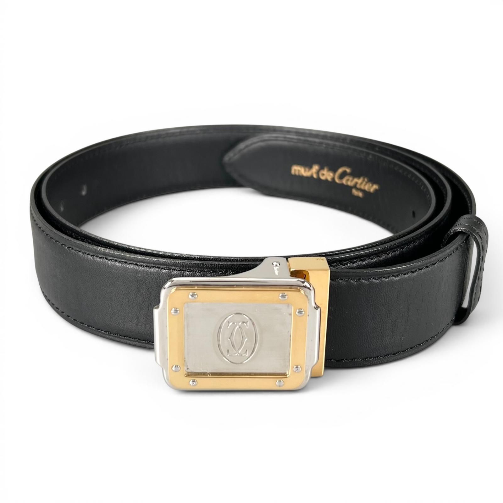 【極美品】Cartier サントス マストライン ベルト レザー ブラック 極美品△Cartier カルティエ マスト ドゥ カルティエ サントス ロゴ