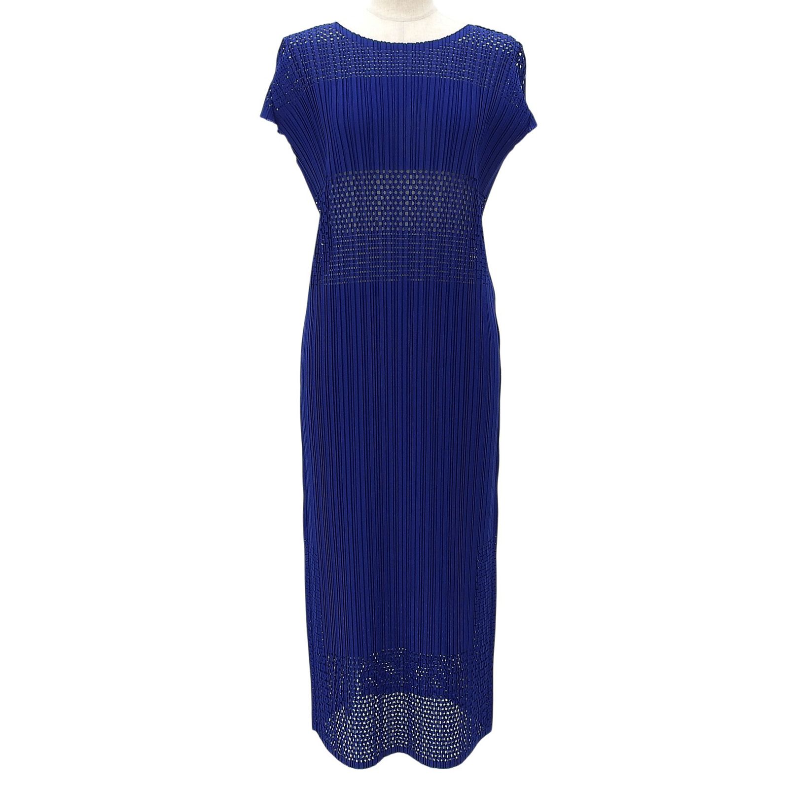 極美品▲PLEATS PLEASE プリーツプリーズ イッセイミヤケ 23SS PP31JH923 A-POC プリーツ ワンピース ブルー 日本製 正規品 レディース