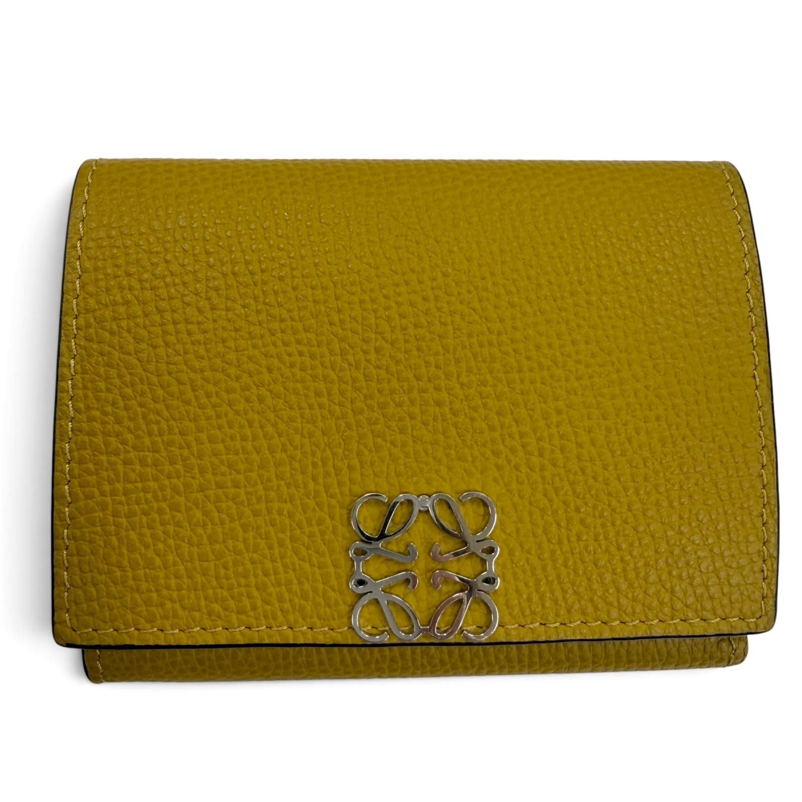 美品☆LOEWE ロエベ アナグラム トライフォールド ウォレット グレインカーフレザー コンパクトウオレット 三つ折り財布 ブラウン系 33,540円