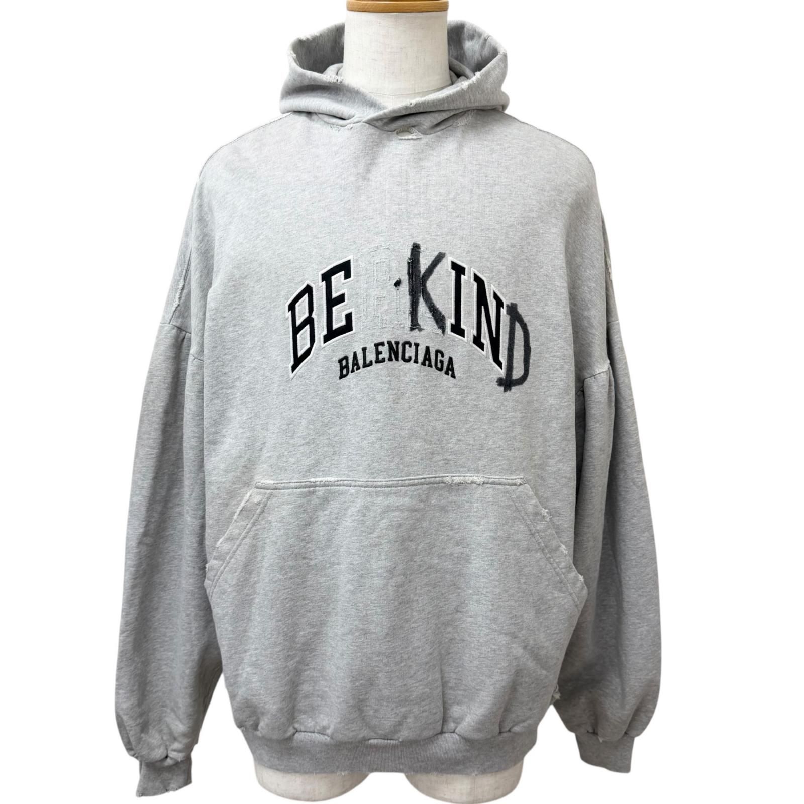 極美品□BALENCIAGA バレンシアガ 23AW 761458 ROUNT HOODIE ダメージ加工 スウェットパーカー フーディー グレー 1 正規品 メンズ