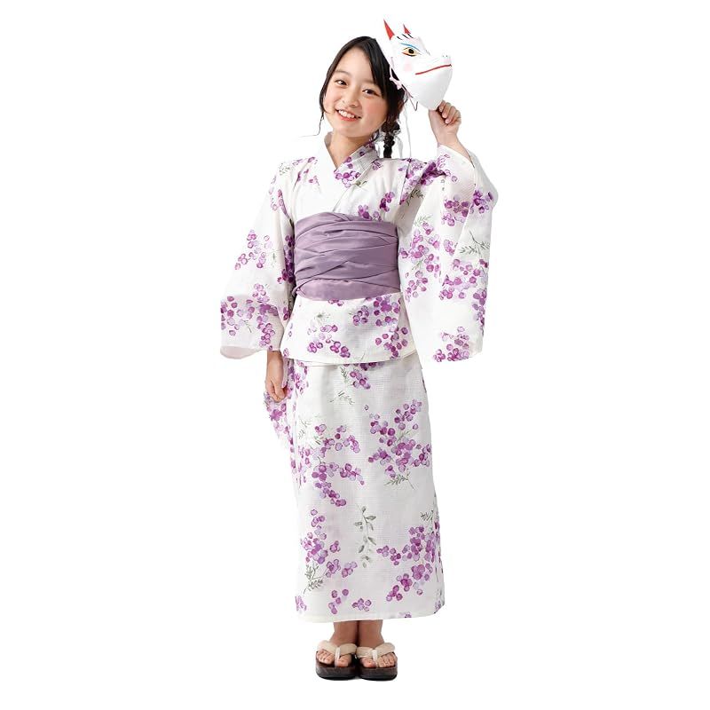 子ども 浴衣 セパレート 女の子 へこ帯 2点セット たゆたふ 簡単 2WAY キャミワンピ ワンピース セパレート浴衣 綿100 兵児帯 M(120cm) ミモザ ライラック