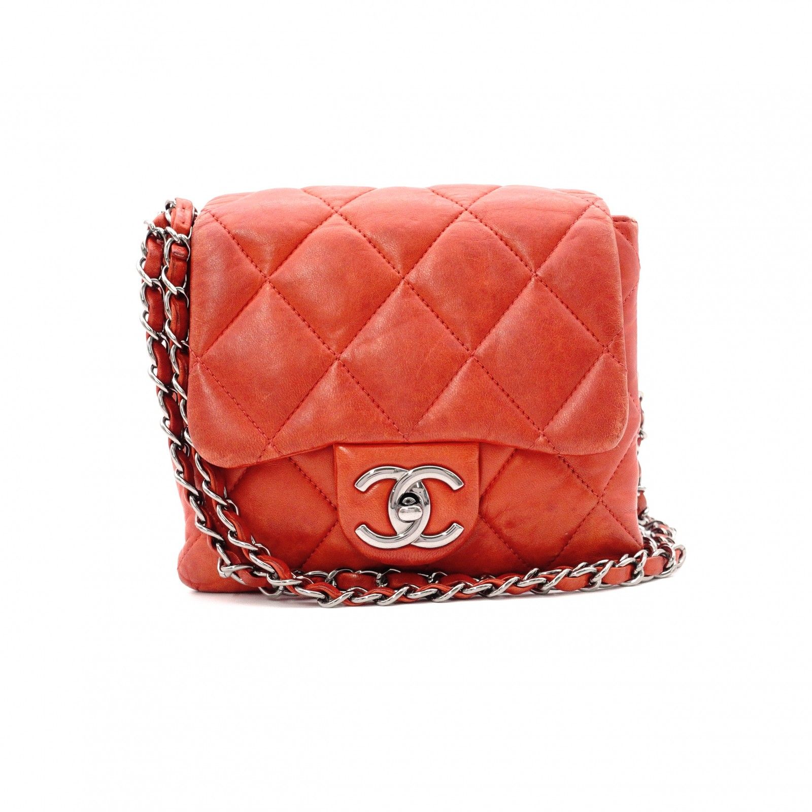 CHANEL レッド ショルダーバッグ 保存袋付き CHANEL シャネル チェーン ショルダーバッグ マトラッセ ショルダー
