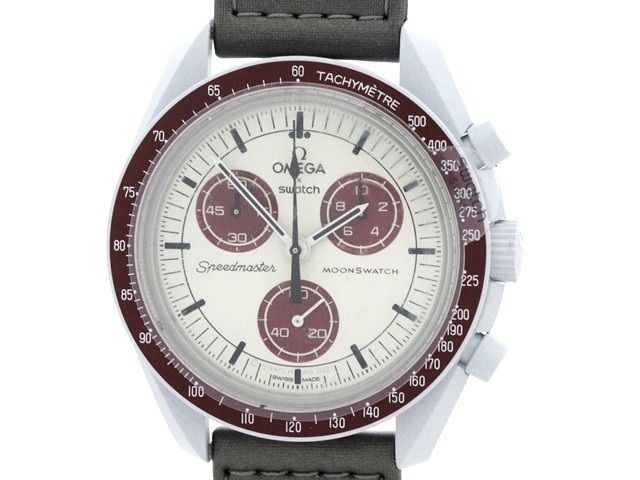 Swatch スウォッチ ムーンスウォッチ ミッション トゥ プルート S033M101 腕時計 セラミック/レザー クオーツ ホワイト文字盤 メンズ【中古】473
