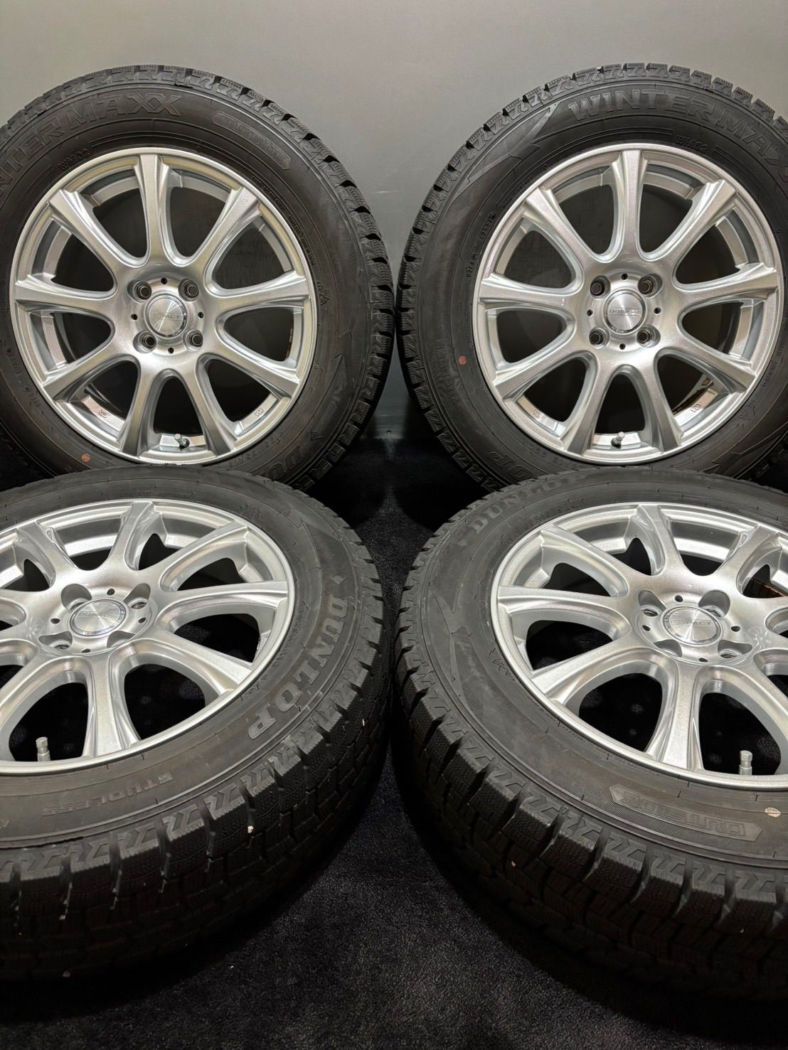 ★195/65R16 DUNLOP/WINTER MAXX WM02 21年製 DUFACT 16インチ 6J +42 100 4H スタッドレス 4本 ライズ ロッキー (南2-M670)