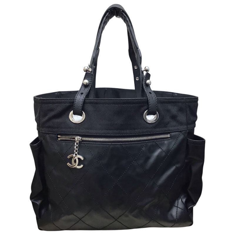 シャネル CHANEL パリビアリッツトートGM A34210 13番台 ブラック シルバー金具 コーティングキャンバス レディース トートバッグ