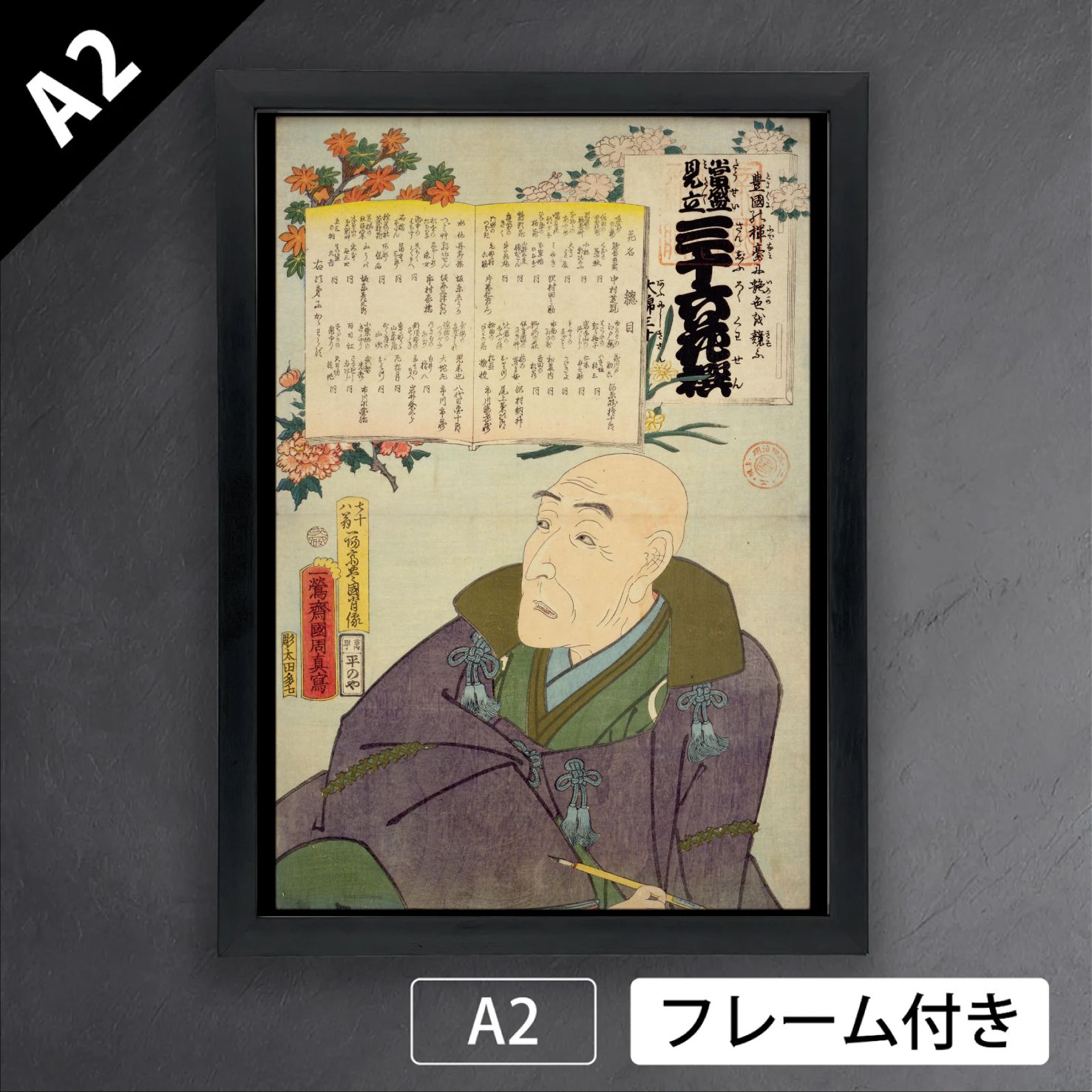 豊原国周「総目 七十八翁一陽斎豊国肖像」　幕末　明治　浮世絵師　アートポスターA2　マット紙【フレーム付】《JP》