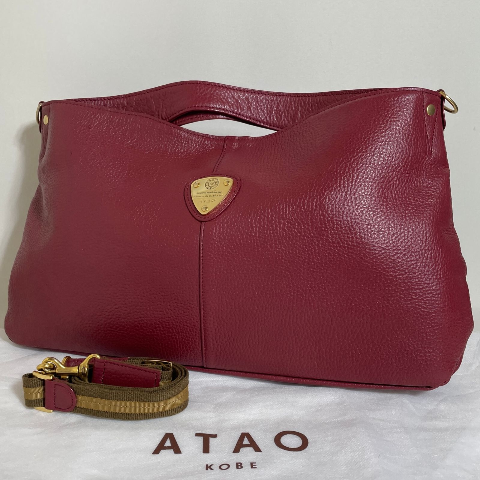 2605-294｜美品｜アタオ エルヴィ 2WAYハンドバッグ レザー レッド