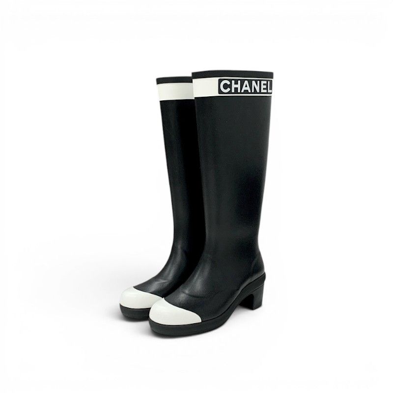 シャネル CHANEL ブーツ ロングブーツ 靴 シューズ ラバー ブラック ホワイト ココマーク ロゴ レインブーツ 48,180円