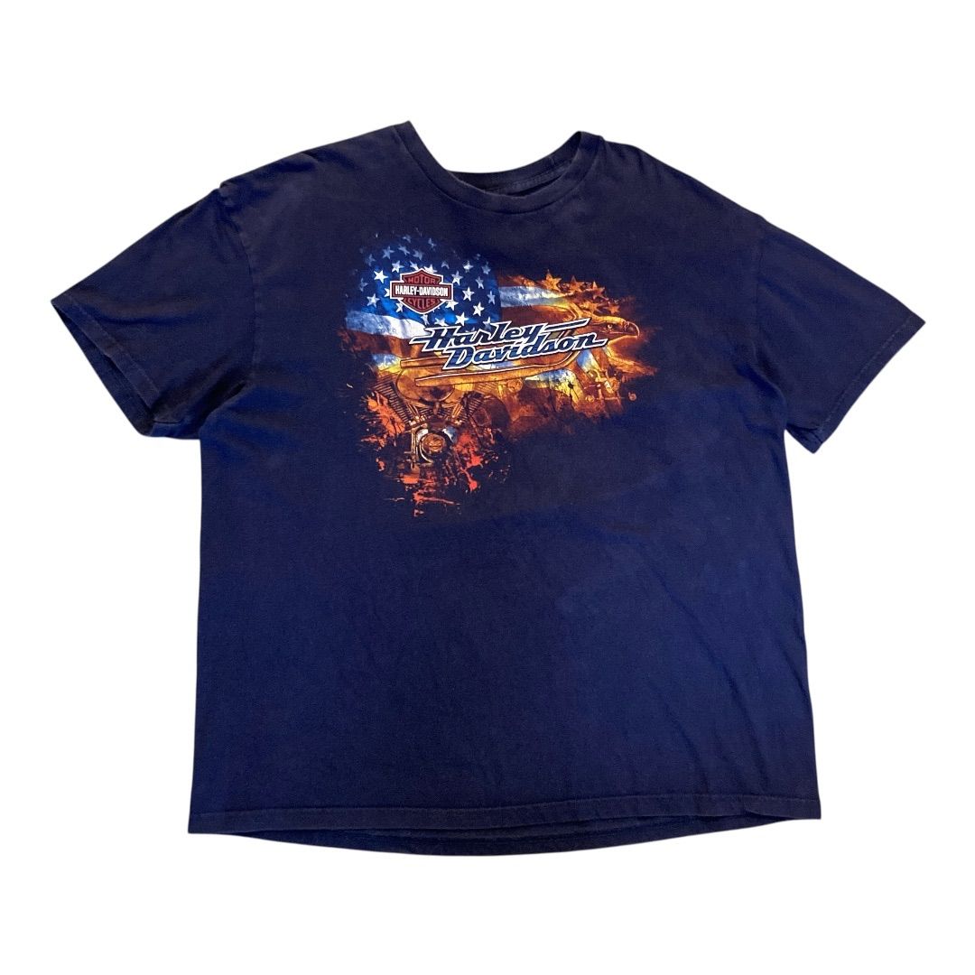 Harley-Davidson 2XL Eagle Flag Graphic T-Shirt Adamec Florida Biker Black/ ハーレーダビッドソン プリントTシャツ ネイビー2XL 【F575】