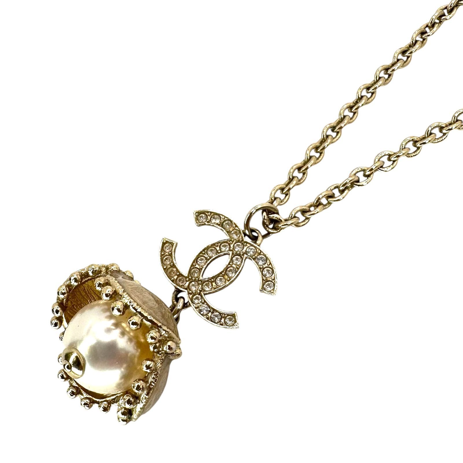 【CHANEL】シャネル フェイクパール ネックレス F23K 59cm ココマーク シェル フラワー モチーフ アクセサリー レディース 【中古】 USED-A【9304】