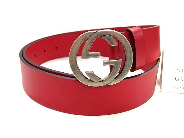 ■新品■未使用■ GUCCI グッチ 546389 インターロッキングG レザー シルバー金具ベルト 表記サイズ 95･38 メンズ レッド系 BU1039