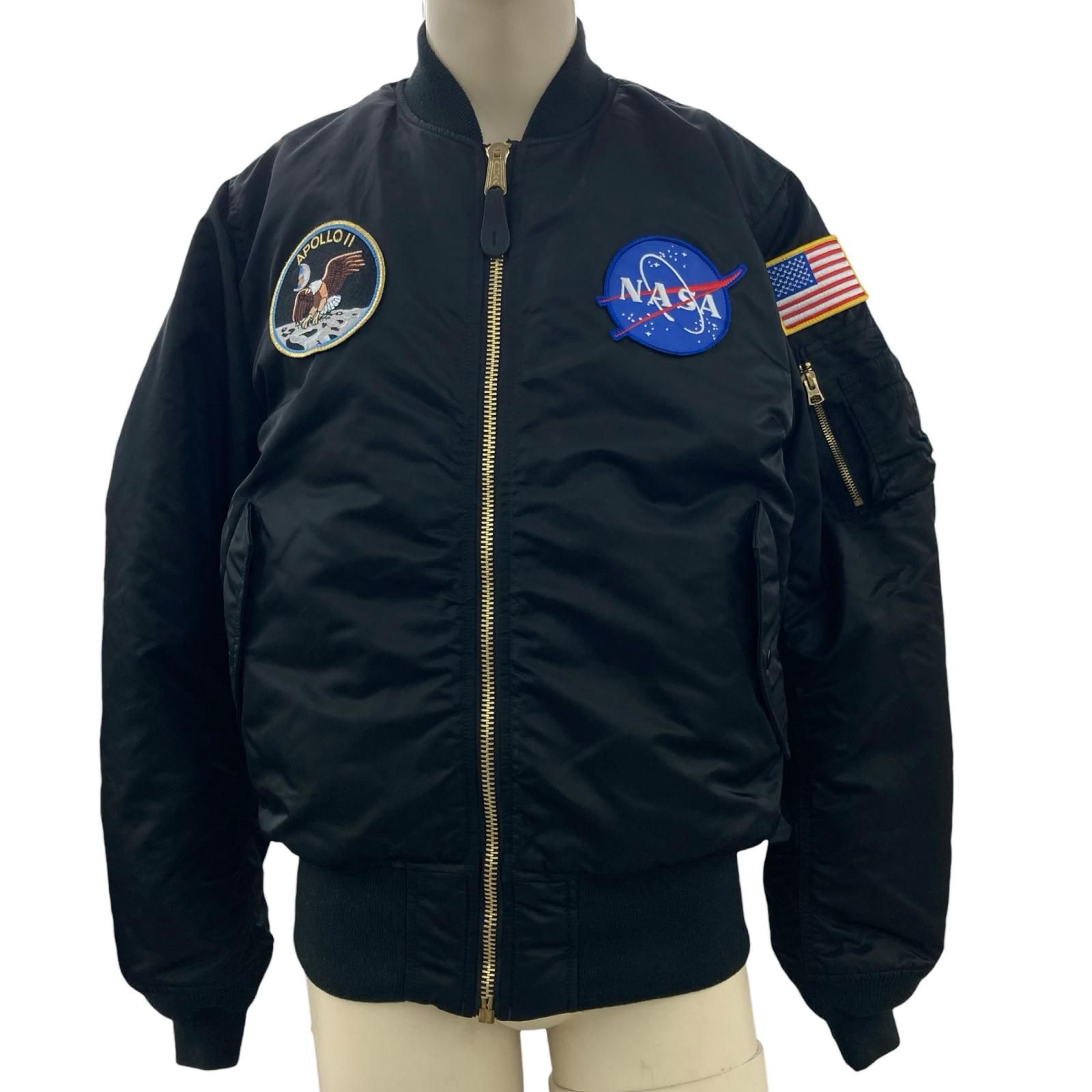 186005 Alpha Industries MA-1 XL ブラック NASAパッチ付き フライトジャケット