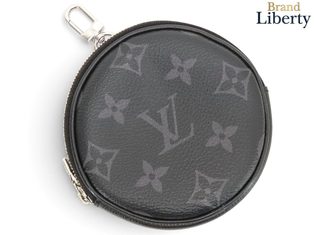 【新品同様】ルイヴィトン LOUIS VUITTON モノグラム エクリプス フック付き 円形 丸型 コインケース コインパース 小銭入れ バッグチャーム ブラック PVC レザー