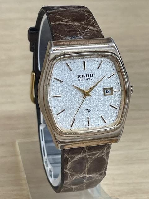稼働品 RADO クォーツ メンズ 腕時計 ワニ革バンド 電池交換済 中古品