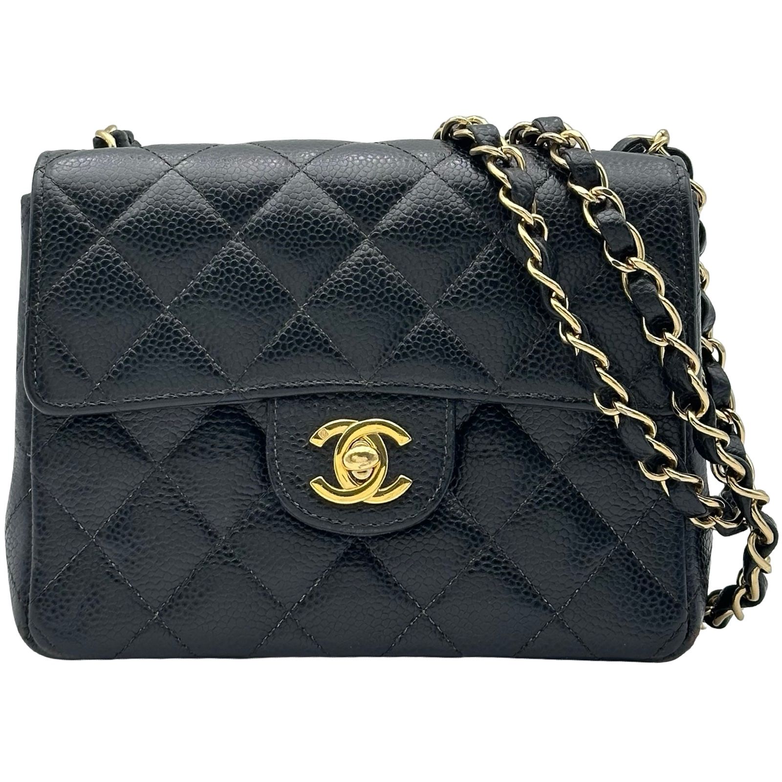 シャネル CHANEL ミニマトラッセ18 A01115 8番台 ブラック ゴールド金具 キャビアスキン レディース ショルダーバッグ