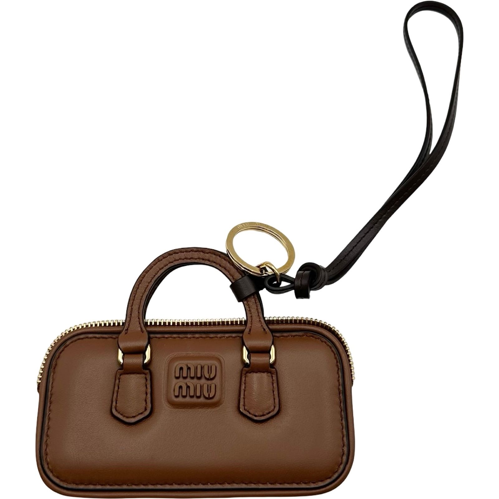 ミュウミュウ miu miu ミラー付キーリング 5TL356 ブラウン ゴールド金具 レザー レディース その他小物