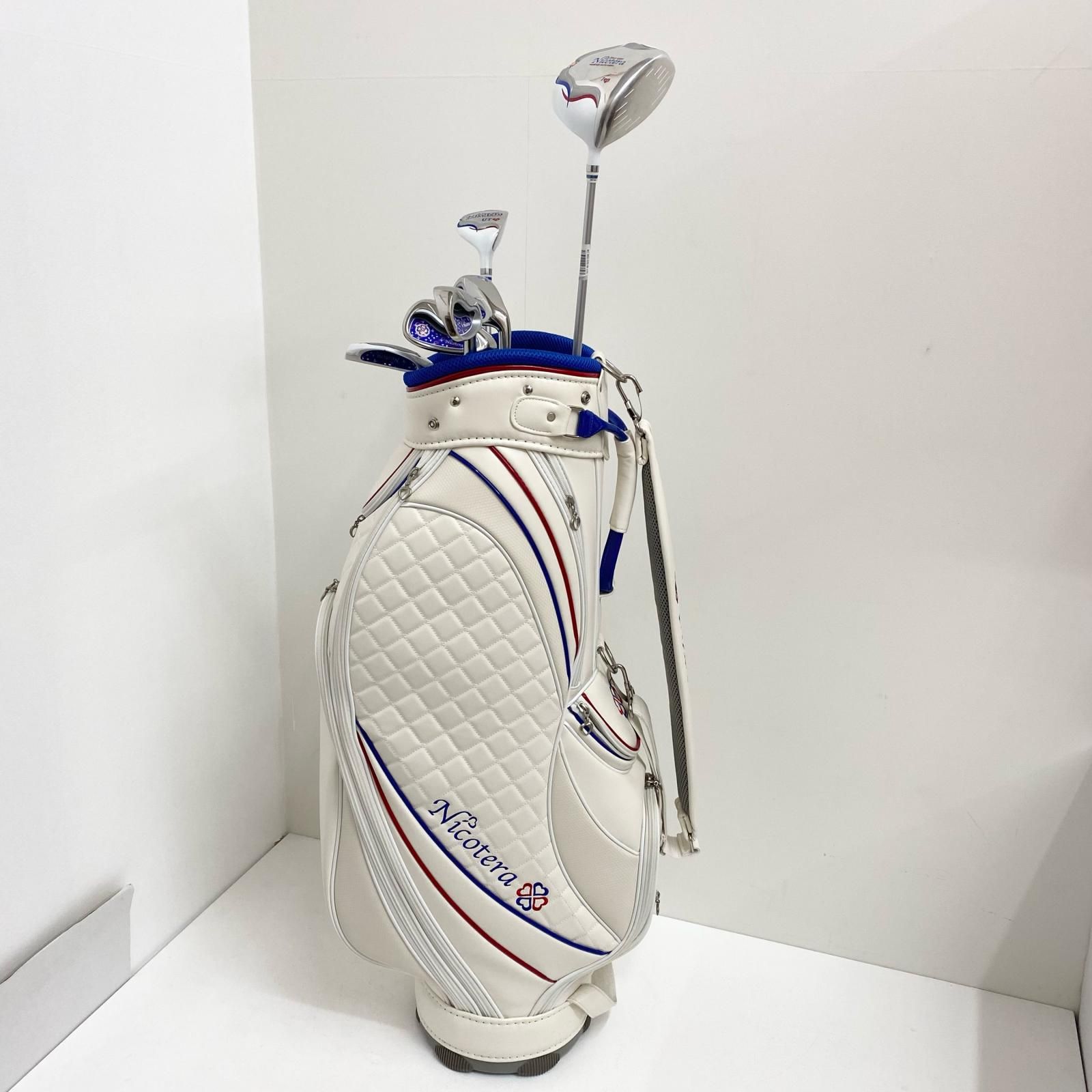 【加古川店】 中古 キャディバッグ Nicotera キャディバッグ＋クラブ7本セット 1W.7.9.P/S.Pt,チッパー　フレックスL フード・ヘッドカバー付属 【427】