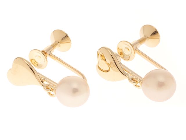 MIKIMOTO ミキモト ジュエリー ハートモチーフ パール イヤリング K18イエローゴールド 2.6g【中古】【473】