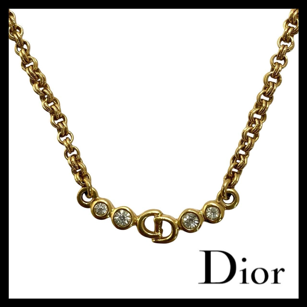 Dior ロゴ ネックレス ゴールド Dior】CDロゴ ラインストーン ネックレス ゴールド/金 カラー