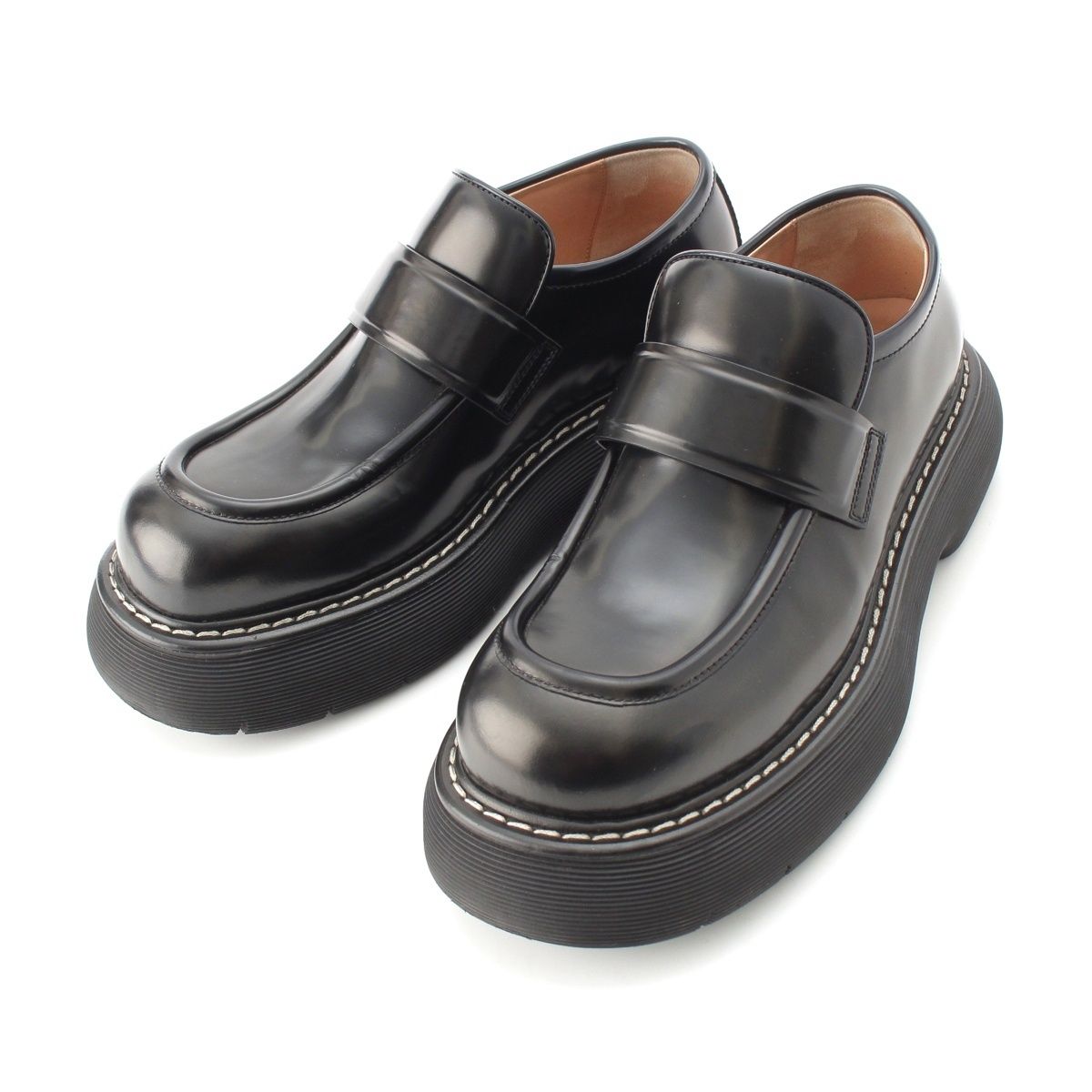 BOTTEGA VENETA ブラックレザー ローファー　サイズ43 ボッテガヴェネタ スウェル レザー 厚底 ローファー ブーツ シューズ