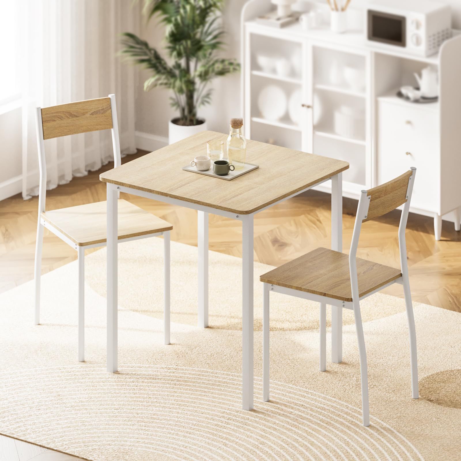 APPOLYN ダイニングテーブル 2人用 テーブルセット 机椅子セット 一人暮らし 幅70cm 広々木製天板 スチール脚 3点セット 食卓 リビング用 ナチュラル×ホワイトｍａ