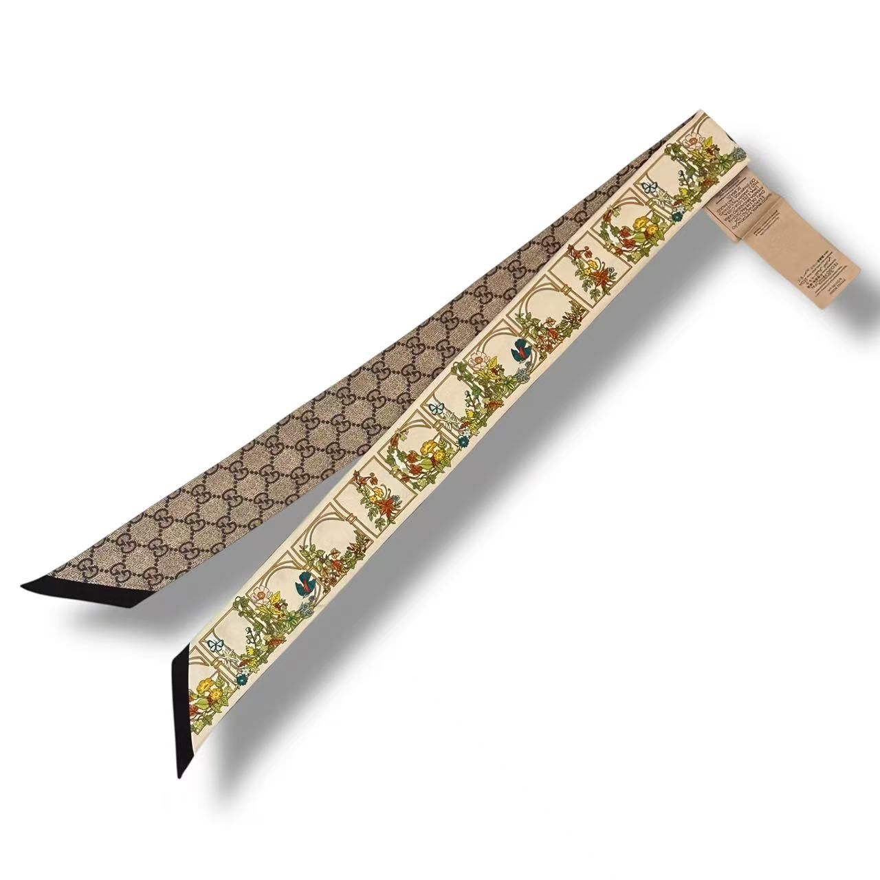 極美品 GUCCI グッチ ツイリー シルク スカーフ GGロゴ 花柄 ベージュ