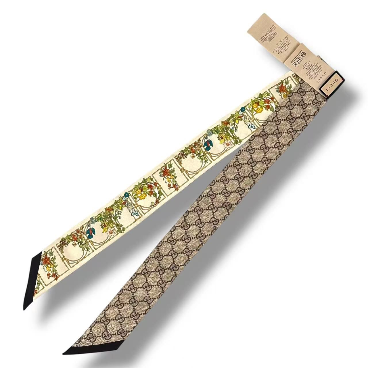 極美品 GUCCI グッチ ツイリー シルク スカーフ GGロゴ 花柄 ベージュ