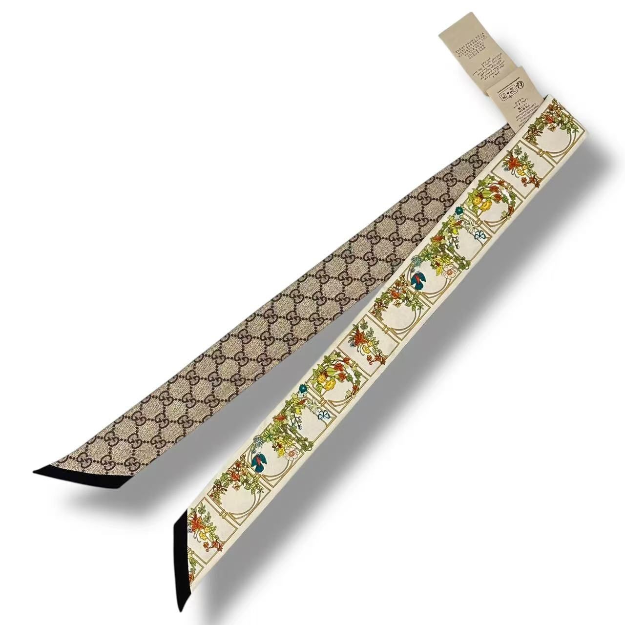 極美品 GUCCI グッチ ツイリー シルク スカーフ GGロゴ 花柄 ベージュ