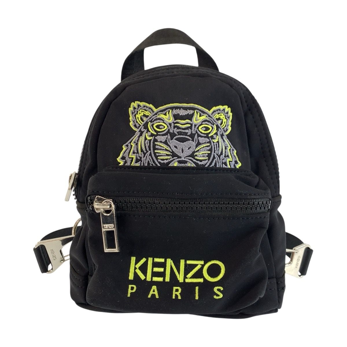 【極美品】KENZO ケンゾー　リュック　ブラック タイガー刺繍 KENZO ケンゾー タイガー 刺繍 ブラック 黒 シルバー金具 ナイロン