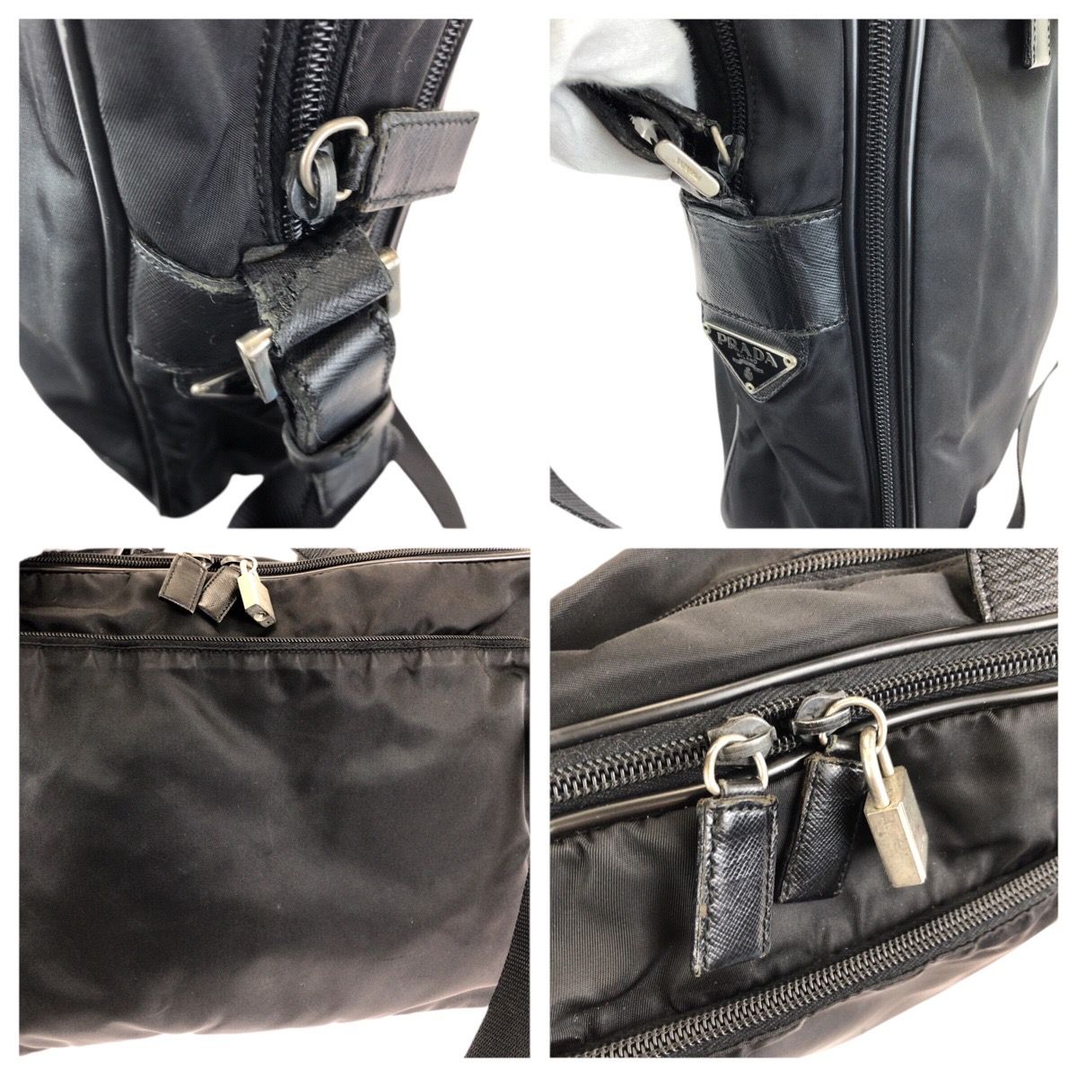 PRADA プラダ テスート サフィアーノ 三角ロゴプレート 2way ブラック