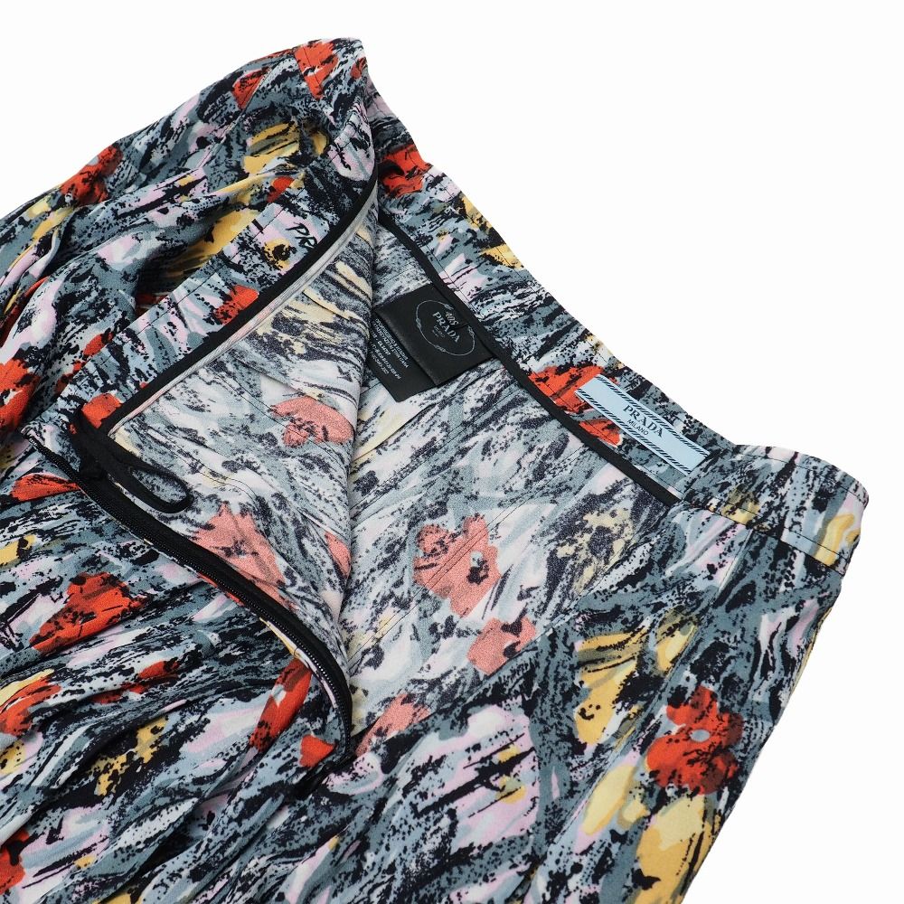 PRADA プラダ スカート サイズ40S フラワープリント プリーツスカート