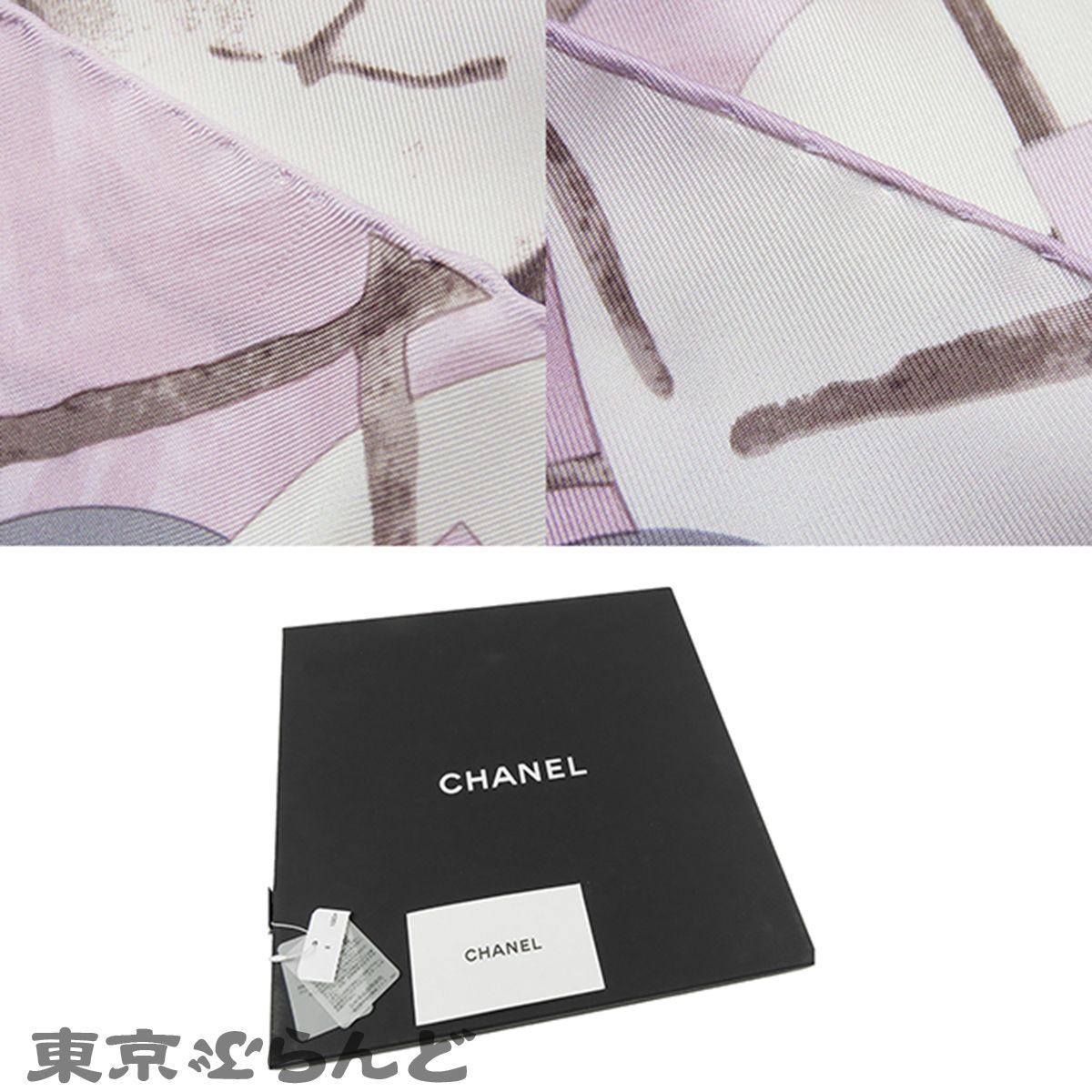 シャネル CHANEL スカーフ ピンクxホワイト シルク カメリア 花 ココ