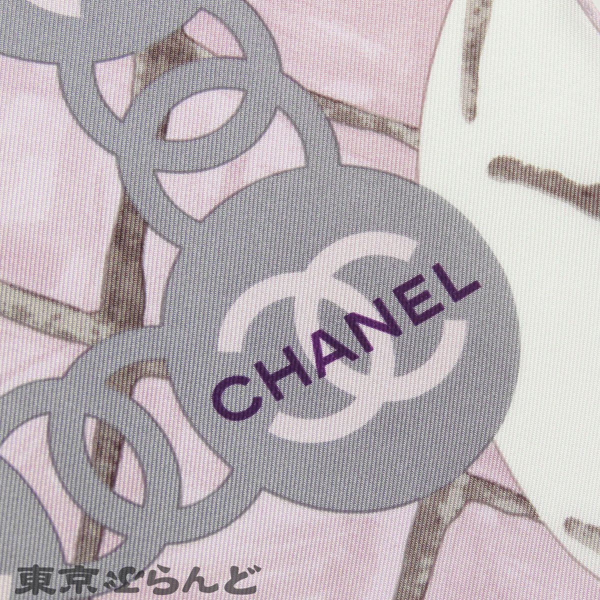 シャネル CHANEL スカーフ ピンクxホワイト シルク カメリア 花 ココ