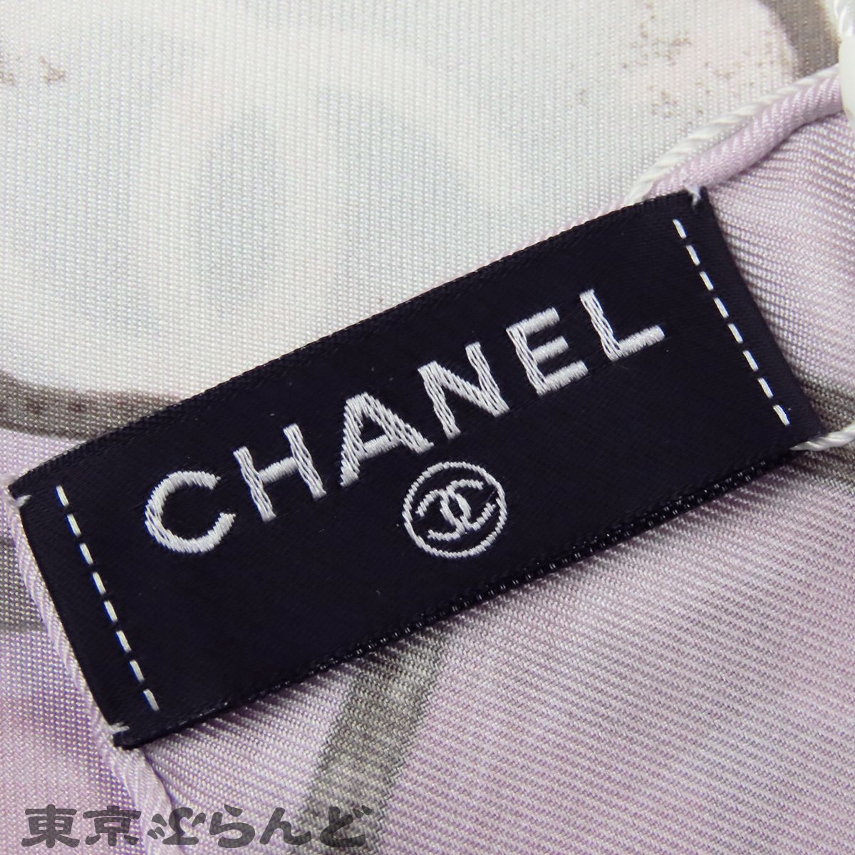 シャネル CHANEL スカーフ ピンクxホワイト シルク カメリア 花 ココ