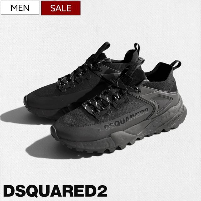 【定価110,000円(税込)】DSQUARED2 ディースクエアード 都会的なブラックボディとヤンチャな極厚ソールで脚長効果も抜群！圧倒的な履き心地を生むニット素材使用のコンビネーションスニーカー！アグリーシューズ ダッド 靴 FREE ブラック S82SN
