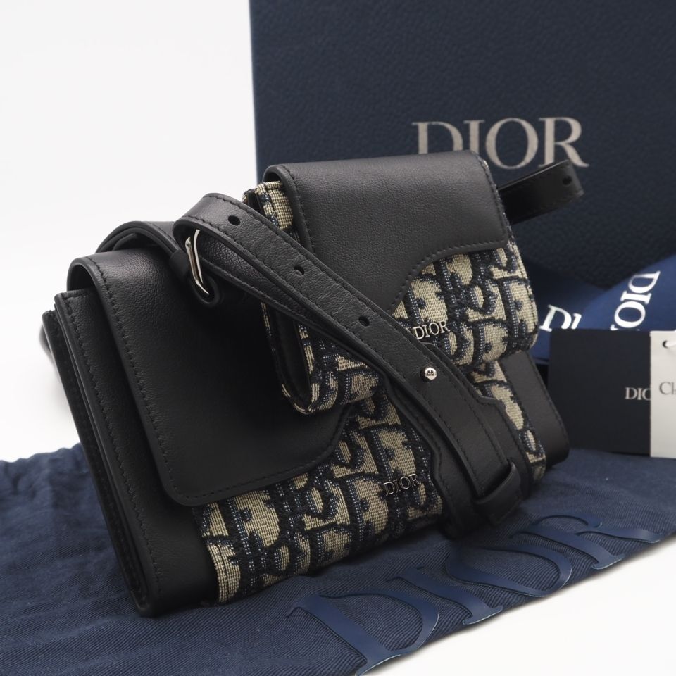 ★3日以内返品可★ 美品 Dior ディオール ディオール オブリーク ジャカード エリート ショルダーバッグ 2GACA321UAM ショルダーバッグ ブラック ベージュ ネイビー キャンバス カーフレザー レディース 94,089円