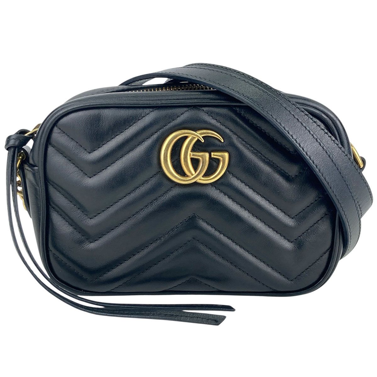 GUCCI グッチ GGマーモント キルティング ミニバッグ チェーンショルダー ショルダーバッグ 448065 レディース レザー ブラック ゴールド 中古