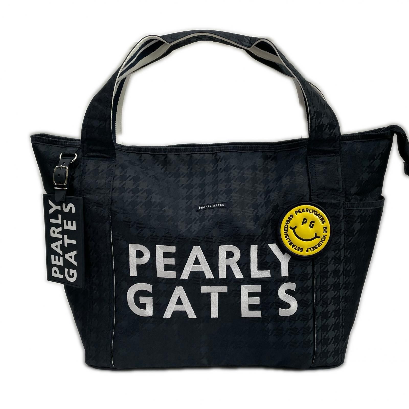 中古 パーリーゲイツ PEARLY GATES トート型ボストンバッグ ネイビー 紺 千鳥格子柄 ロッカーバッグ スマイル