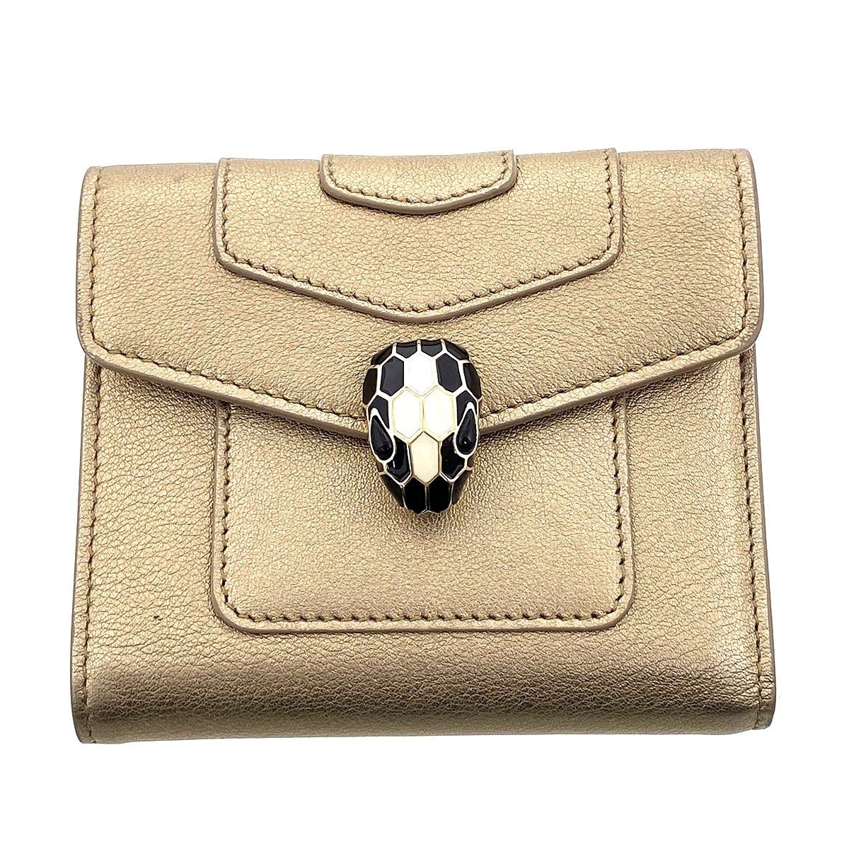 BVLGARI ブルガリ セルペンティ 三つ折り財布 三つ折り財布 レディース レザー ゴールド 中古