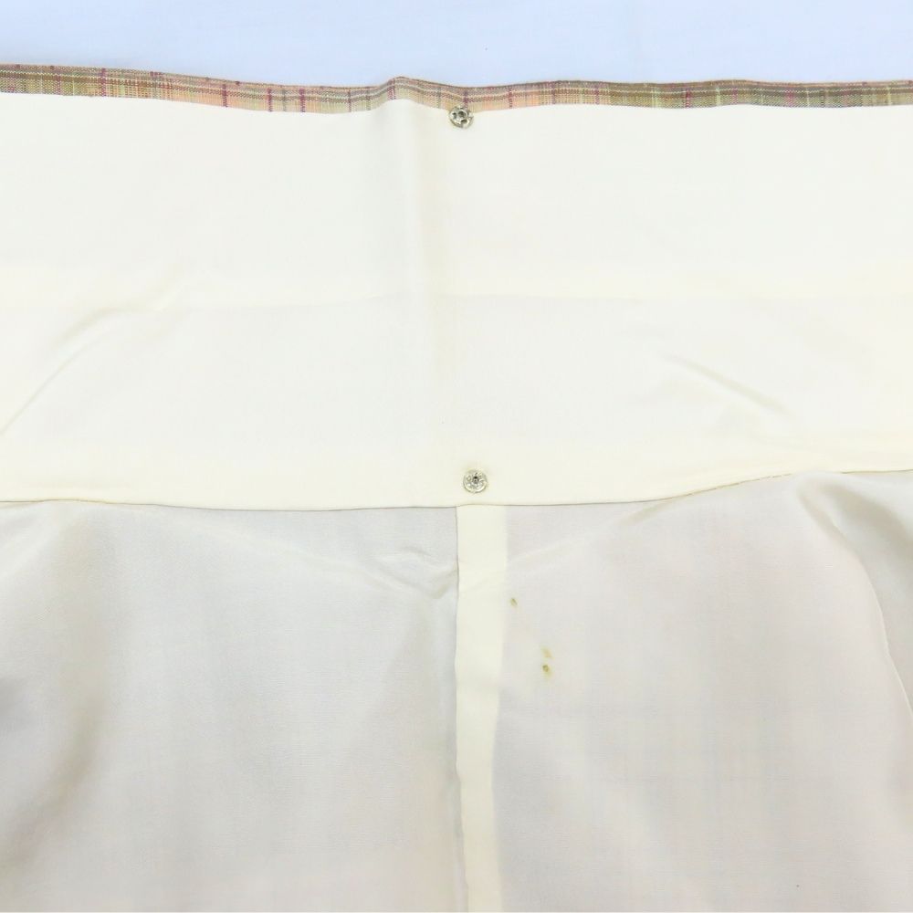 【中古】 紬 正絹 着丈約161.5cm 裄丈約65cm ベージュ グレー 格子チャック モダン 和装 呉服 和服 きもの レディース 女性