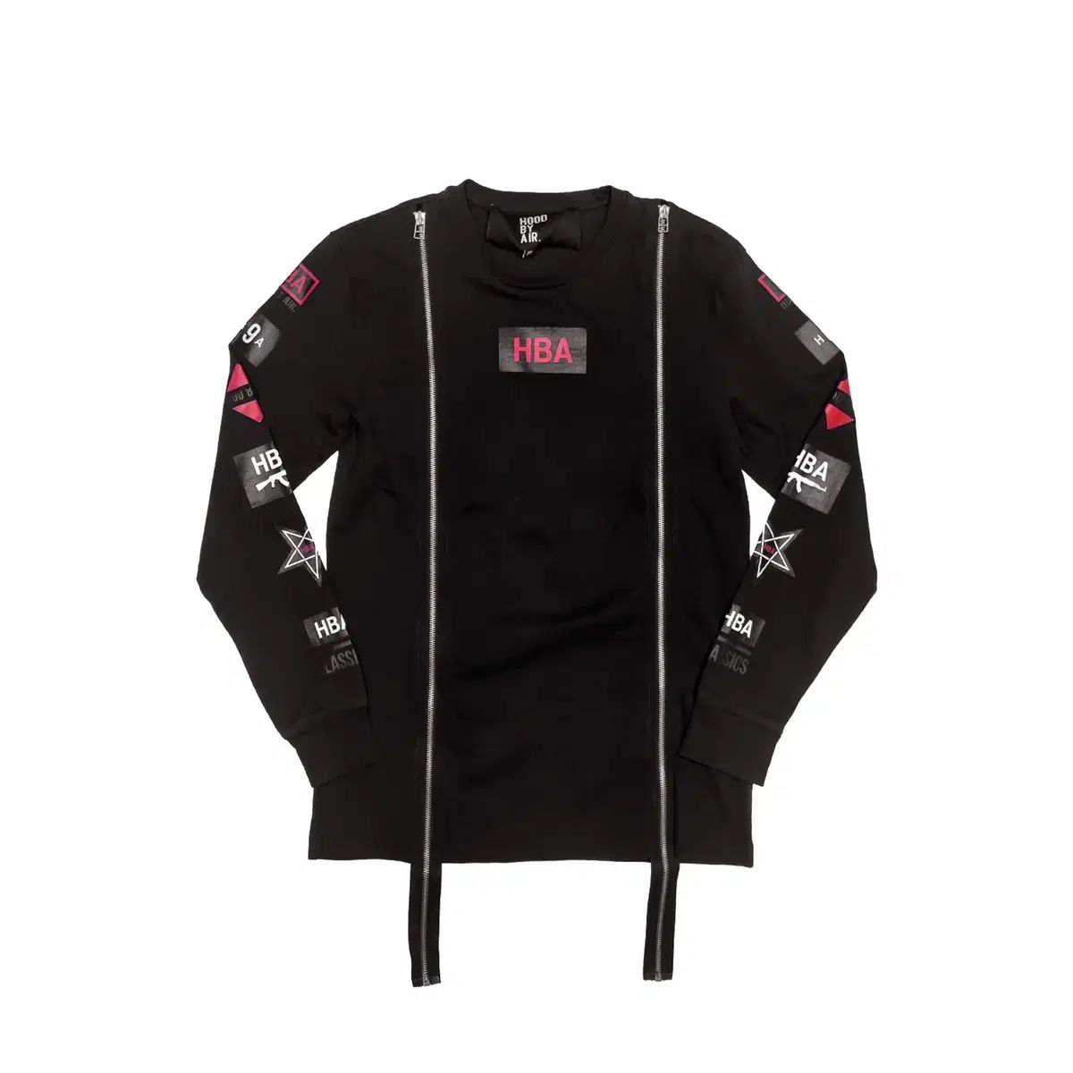WHOバイエア-15FW マルチジッパー ロングスリーブ Tシャツ-ブラック-XS